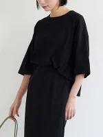 تیشرت پانچویی کره ای یقه گرد زنانه مشکی - Image 3