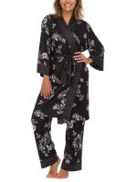 ست لباس خواب زنانه سه تکه مشکی گلدار