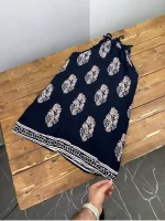 پیراهن زنانه ویسکوز سورمه ای آستردار