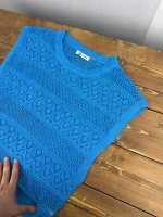 تیشرت قلاب بافی فیروزه ای کاپشی - Image 2