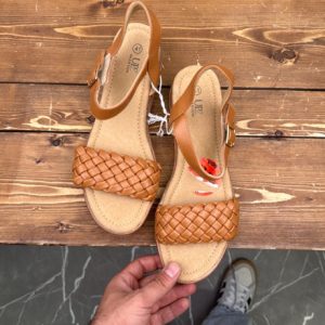 صندل کف تخته ای حصیری قهوه ای لژ دار آلما.نی