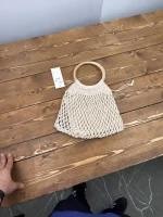 کیف قلاب بافی خاکی بند چوبی آستردار - Image 2