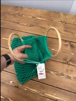 کیف قلاب بافی سبز بند چوبی آستردار - Image 2