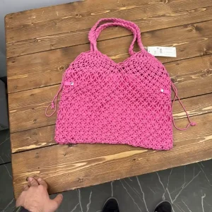کیف صورتی آستردار قلاب بافی سولیور