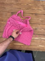 کیف صورتی آستردار قلاب بافی سولیور - Image 2