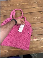 کیف صورتی آستردار قلاب بافی سولیور - Image 4