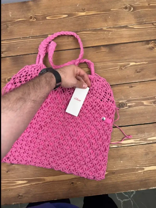کیف صورتی آستردار قلاب بافی سولیور - Image 4