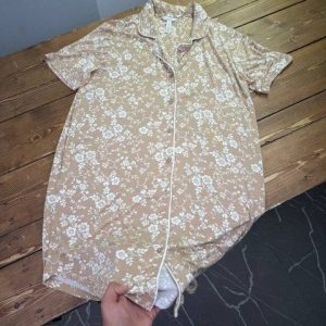 پیراهن نسکافه ای طرحدار مارتا