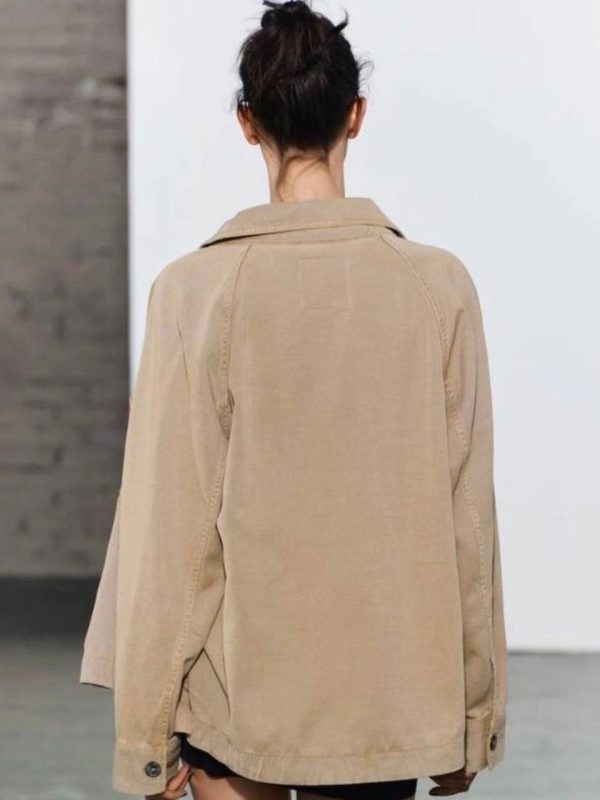 شومیز مانتویی کتان دو جیب خاکی زا/را - Image 2