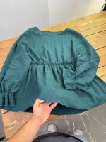 شومیز سبز آبی کمر چین دار