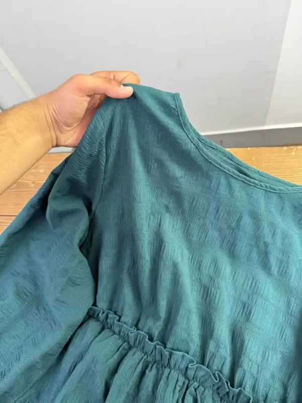 شومیز سبز آبی کمر چین دار - Image 2