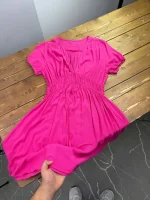 پیراهن صورتی کمر چین دار