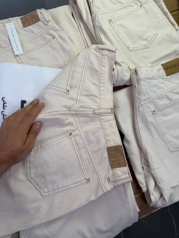 شلوار جین کرمی اسلوچی دمپا گشاد موتل - Image 7