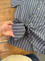 پیراهن لینن راه راه طوسی وسفید جلو جیب دار گودفلو - Image 6