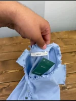 شومیز کراپی دکمه دار کبریتی آبی کمرنگ پیگالی - Image 3