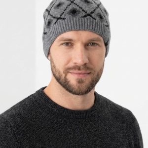 کلاه بافتنی گرم لوزی خاکستری