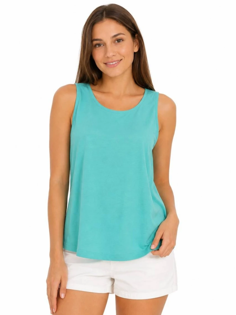 Aoliver brand turquoise women's top collar تاپ زنانه فیروزهای یقه گرد برند soliver - تصویر 1