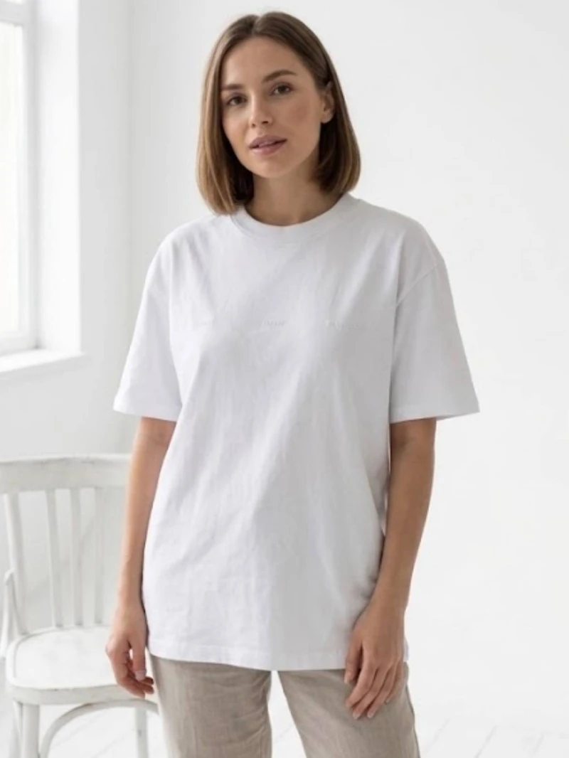 Bershka white oversized minimal t shirt تیشرت مینیمال اورسایز سفید برشکا - تصویر 1