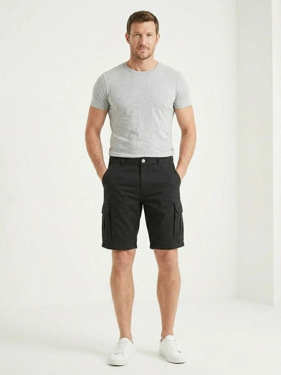 C&A Black Cotton Tactical Shorts شلوارک تاکتیکال کتان مشکی سی اند ای - تصویر 1