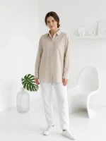 شومیز کژوال راه راه نسکافه ای روشن
