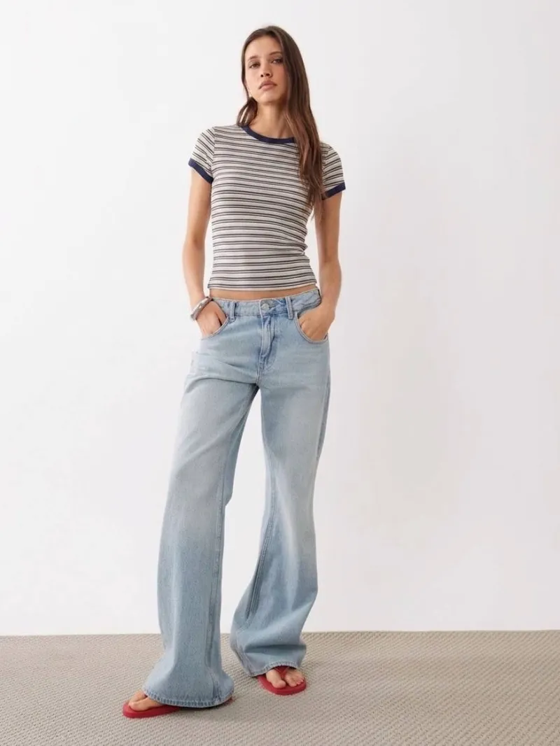 Cotton Ann Golden Line Striped T-shirt تیشرت کراپ راه راه طلایی کاتن آن - Image 1