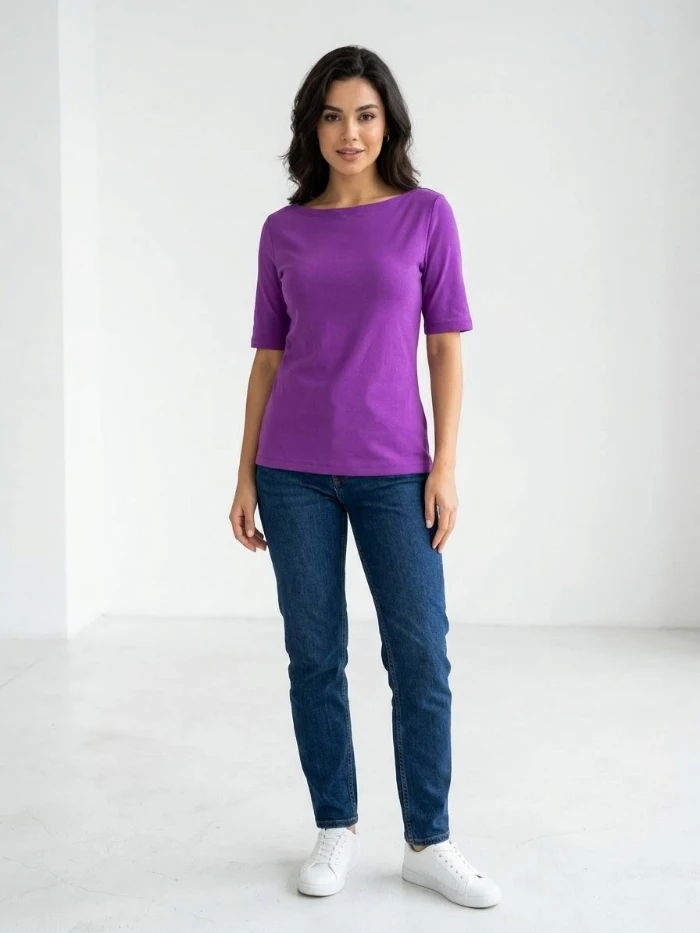 Ellen Tracy purple boat neck women's t-shirt تیشرت زنانه یقه قایقی بنفش الن تراسی - تصویر 1