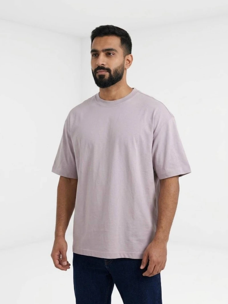 H&M oversized t-shirt in dusty pink تیشرت اوورسایز H&M رنگ صورتی چرک (داستی پینک) - تصویر 1