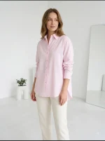 شومیز صورتی پاستیلی خط برجسته زارا