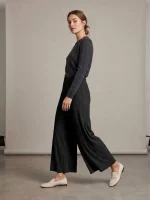 شلوار زنانه مشکی کبریتی واید لگ اچ اند اچ