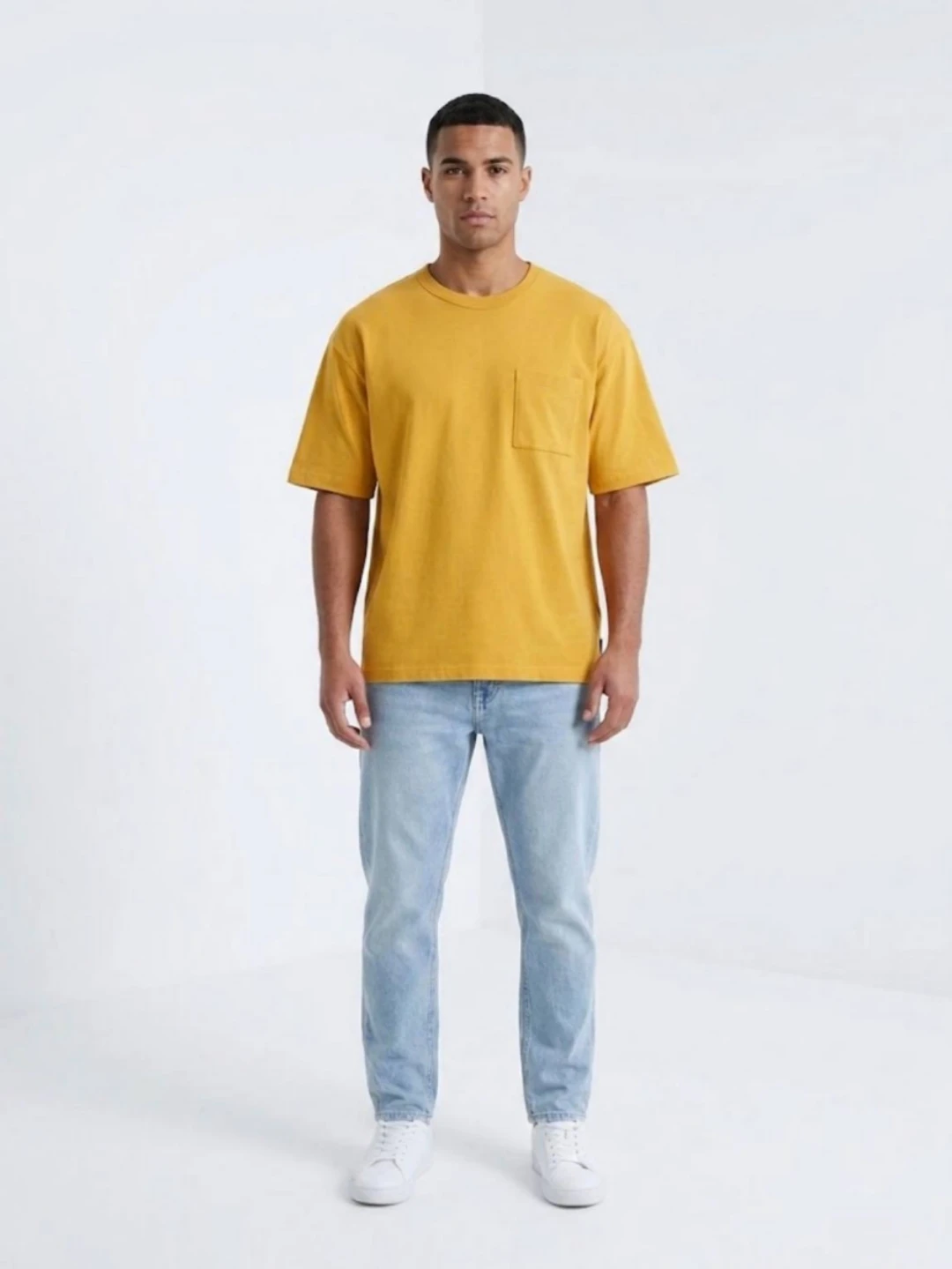 Jack & Jones men's oversized mustard t-shirt تیشرت اورسایز جیبدار مردانه رنگ خردلی Jack & Jones - تصویر 1