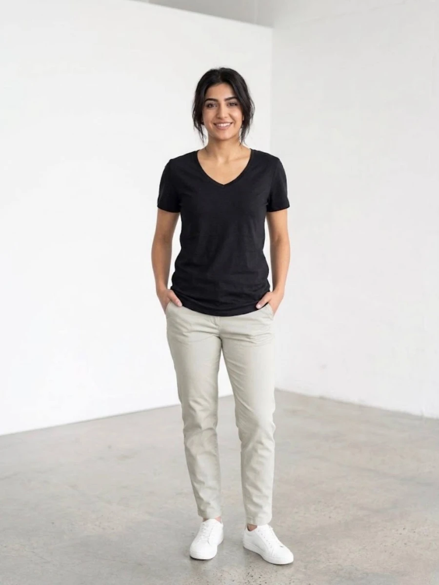 Kirkland Women's Black Plain Cotton T-Shirt تیشرت نخی ساده زنانه مشکی برند کرکلند - تصویر 1