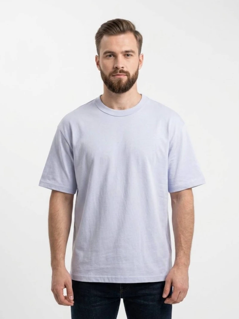 Men's minimalist loose fit drop shoulder light blue t shirt تیشرت مردانه مینیمال قواره آزاد / دراپ شولدر آبی روشن - تصویر 1