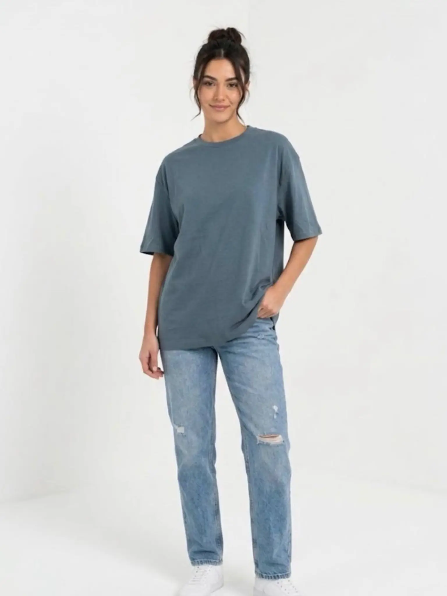 Oversized unisex t-shirt, smoky blue and gray, U-turn تیشرت اورسایز یونیسکس یورترن آبی خاکستری دودی - تصویر 1