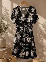 پیراهن ماکسی طرح گل مشکی زنانه - Image 4