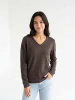 بافت V-Neck قهوه‌ای سلکتد