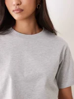تیشرت زنانه طوسی ملانژ بیسیک - Image 3