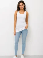 تاپ زنانه سفید ریب جذب یقه گرد Zara - تصویر 2