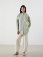 شومیز زنانه کلاسیک سبز راه راه - Image 2