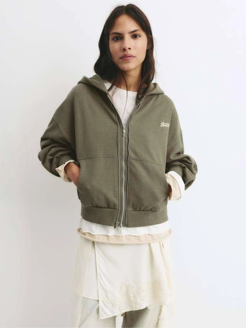 SWD Olive Zipper Double Sweater سویشرت دابل زیپ زیتونیswd - Image 1