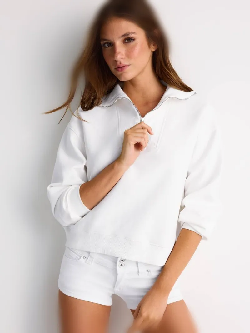 Sterarius white textured half zipper نیم زیپ سفید بافت دار استراریوس - Image 1