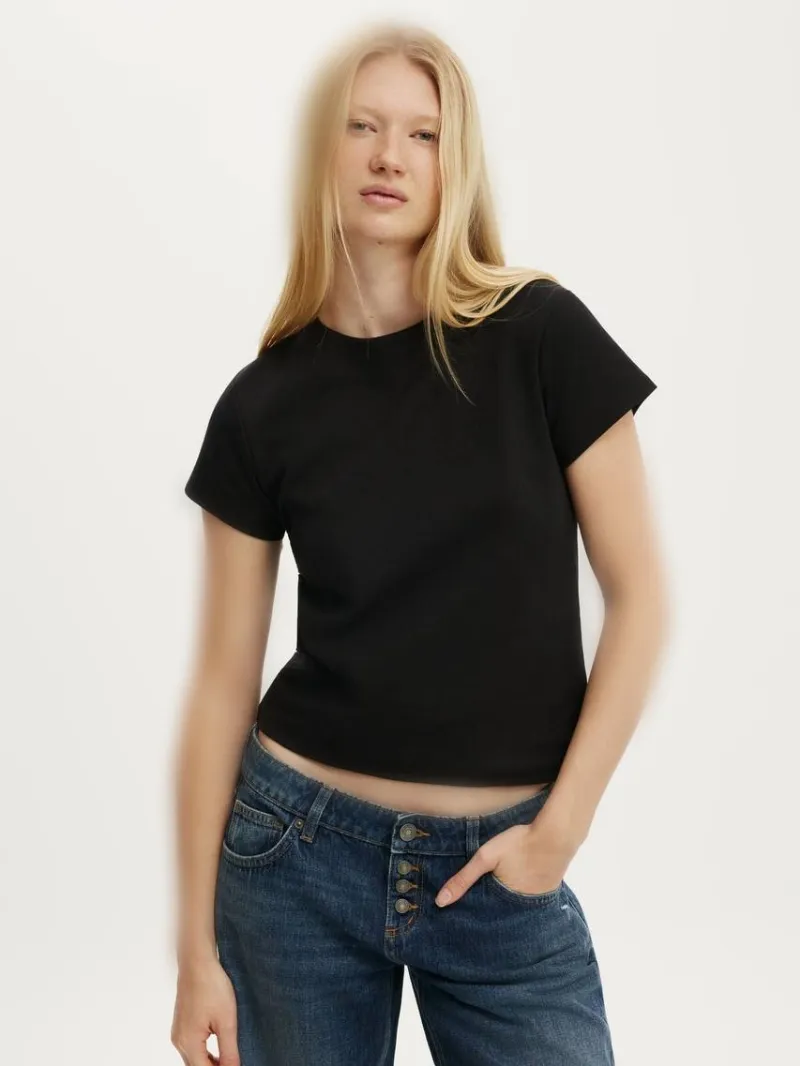 Women's Black Cotton Minimal T-shirt تیشرت مینیمال مشکی زنانه کاتن آن - تصویر 1
