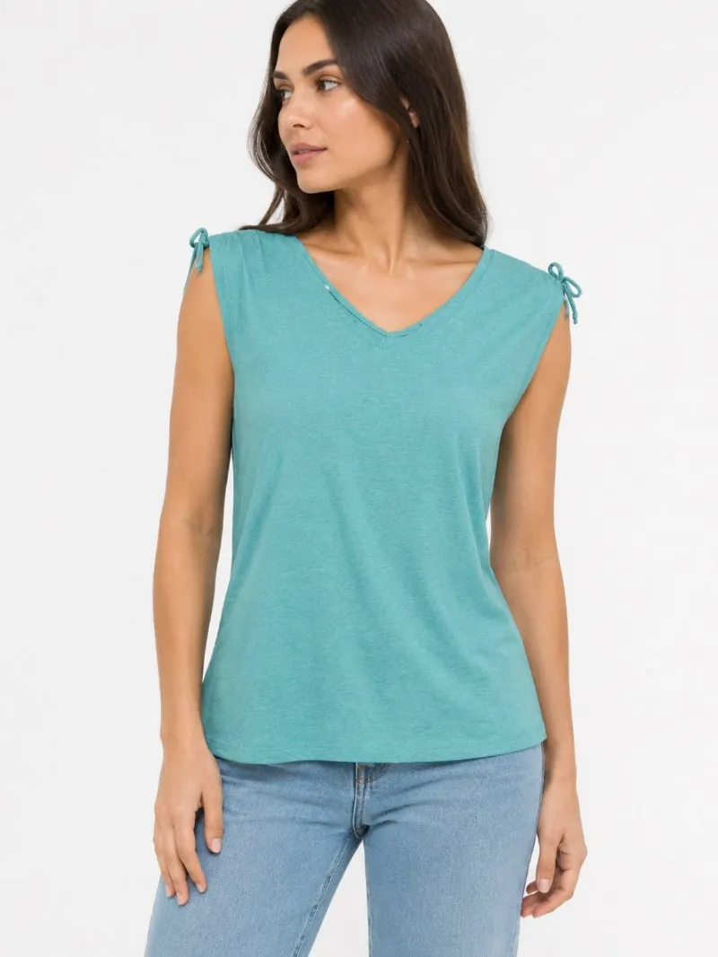 Women's Green Mint Top Seven Heads Kno تاپ زنانه سبز نعنایی یقه هفت سرشانه گرهای - تصویر 1