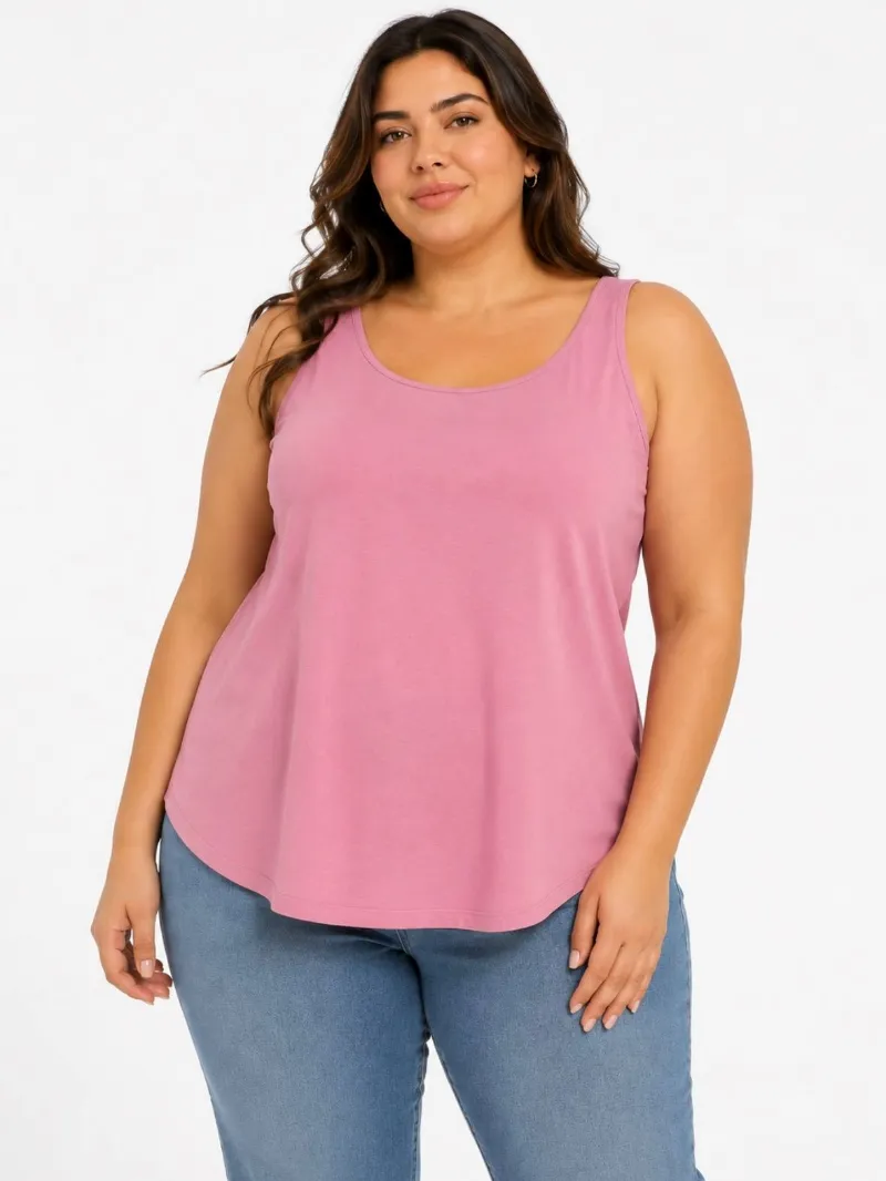 Women's Pink Top Round Collar تاپ زنانه صورتی بیسیک سایز بزرگ یقه گرد - تصویر 1