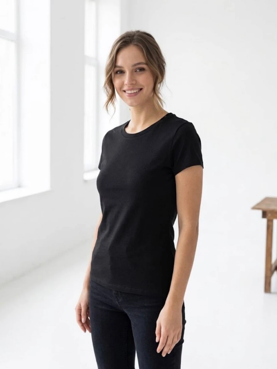 Women's black cotton crew-neck basic T-shirt تیشرت بیسیک زنانه یقه گرد پنبهای مشکی - Image 1