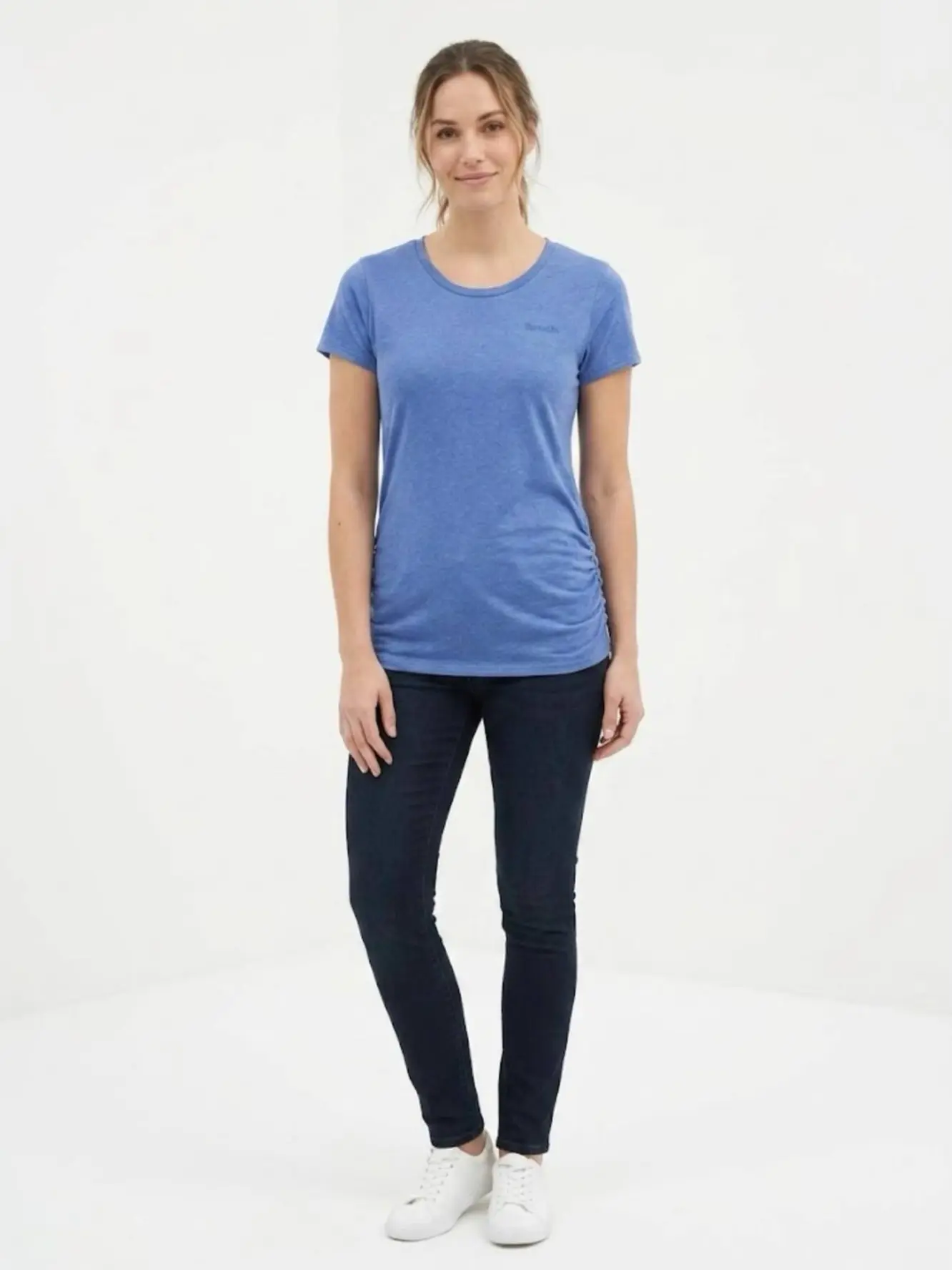 Women's blue melange pleated side bench t-shirt تیشرت زنانه بنچ پهلو چین دار آبی ملانژ - تصویر 1
