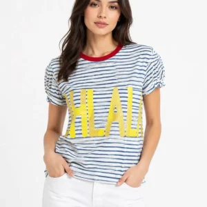 تیشرت زنانه راه راه آبی طرح Oh LaLa