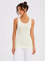 تاپ زنانه کرم روشن ریب جذب یقه گرد Zara