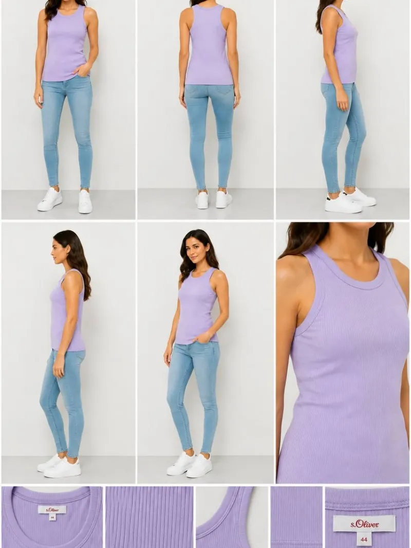 Women's lilac match rib-knit round neck top s.Oliver تاپ زنانه یاسی کبریتی ریب جذب یقه گرد s.Oliver - تصویر 1