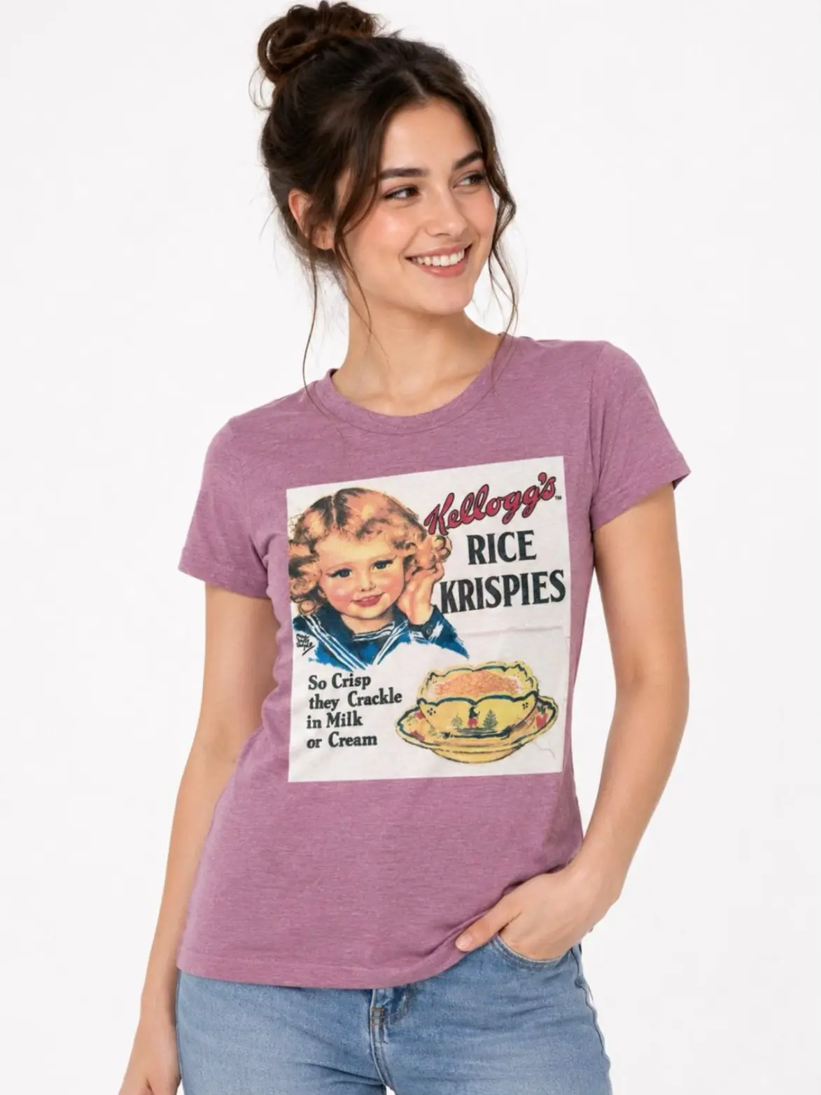 Women's pink t-shirt with Kellogg's Rice Krispies design تیشرت زنانه صورتی چرک طرح kellogg's Rice Krispes - تصویر 1