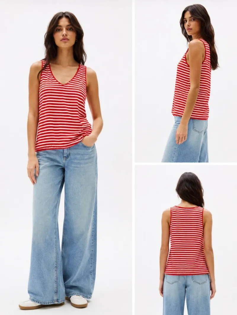 Women's red and white striped turtleneck top تاپ زنانه قرمز سفید راهراه یقه هفت - تصویر 1